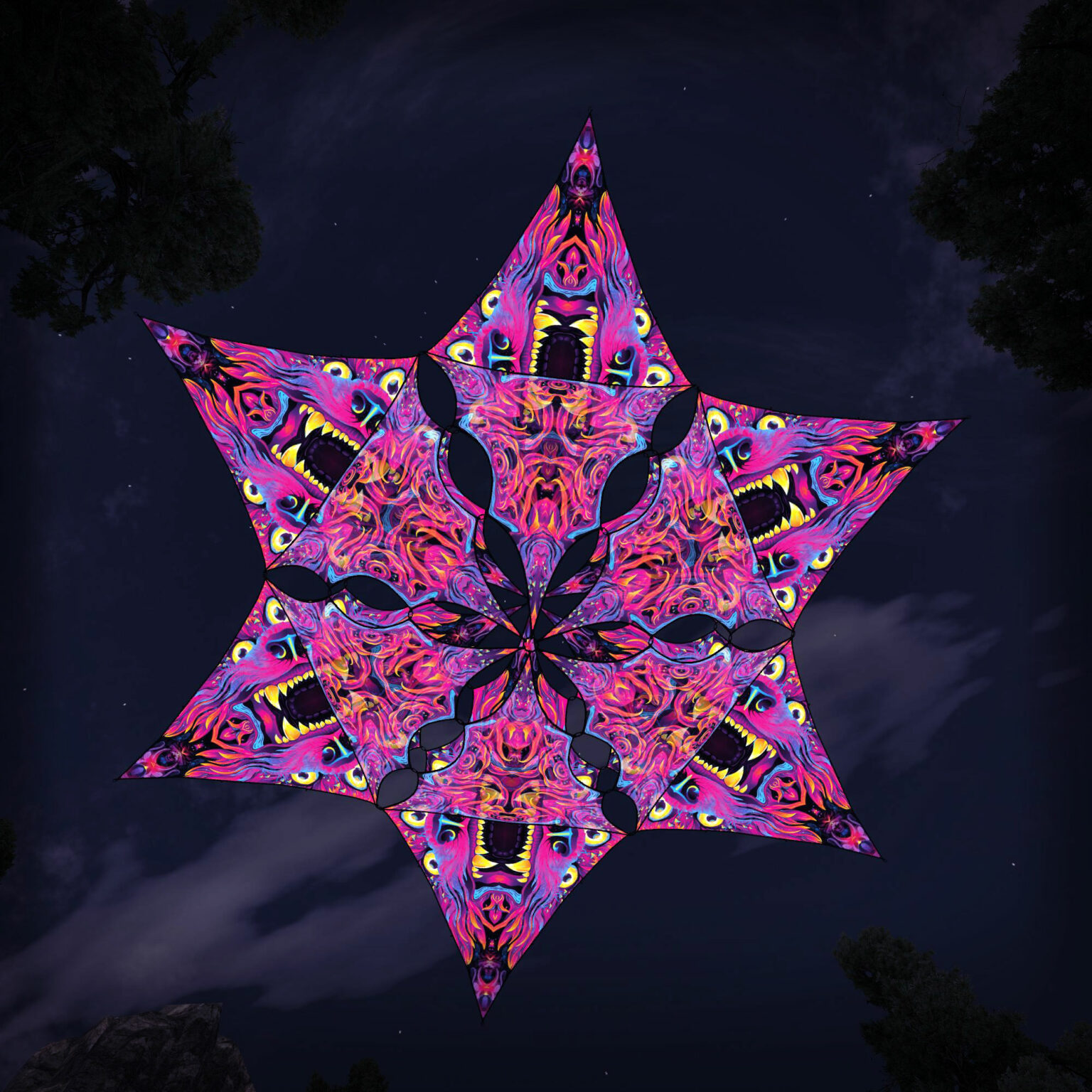 Enchanted Shadows - Hexagram and Pyramid - ES-HXP03 - UV-Canopy - Psychedelic Party Decoration - 3D-Preview