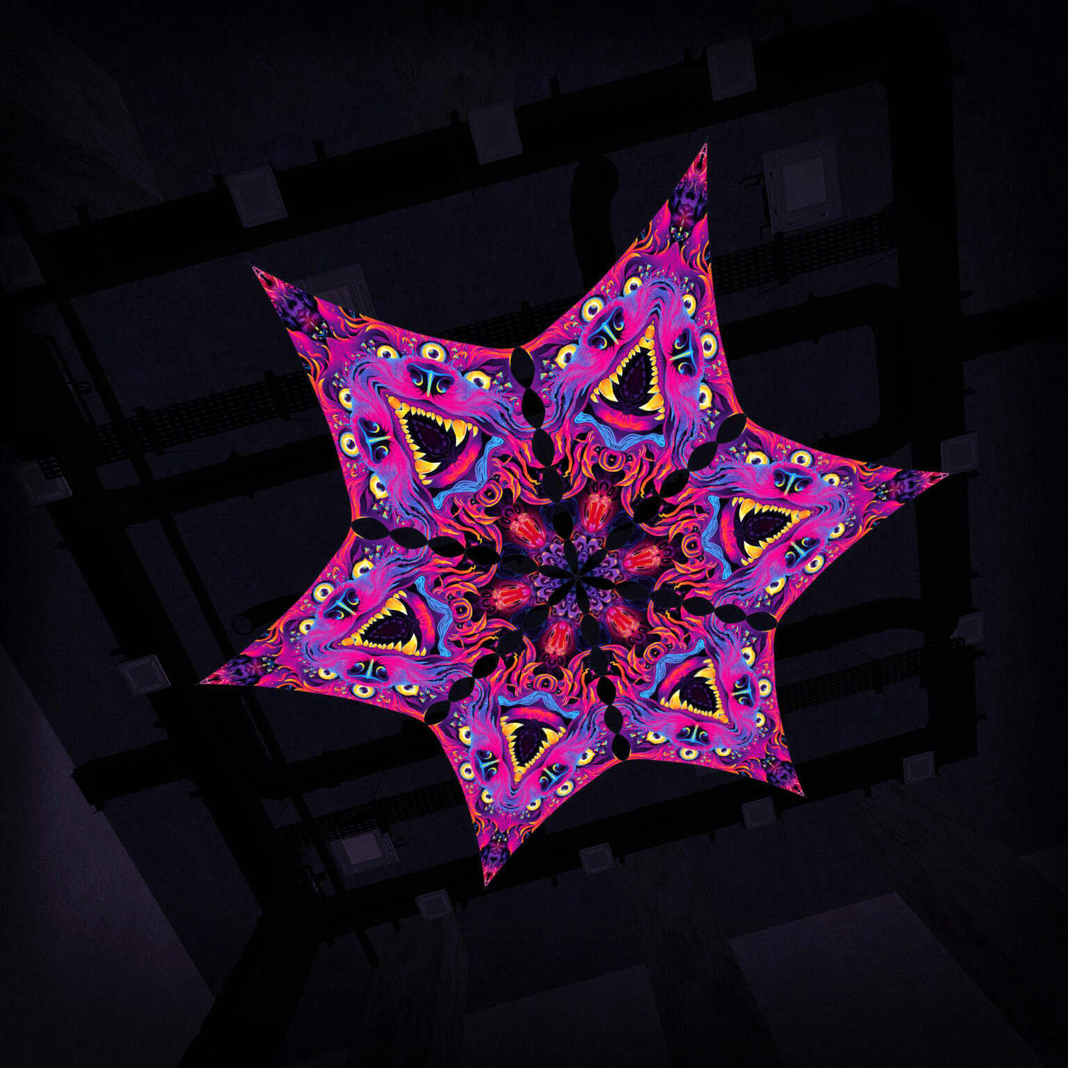 Hexagram "ES-DM02" UV-Reactive Canopy Ceiling Decoration 6 UV-Diamonds 3D-Preview