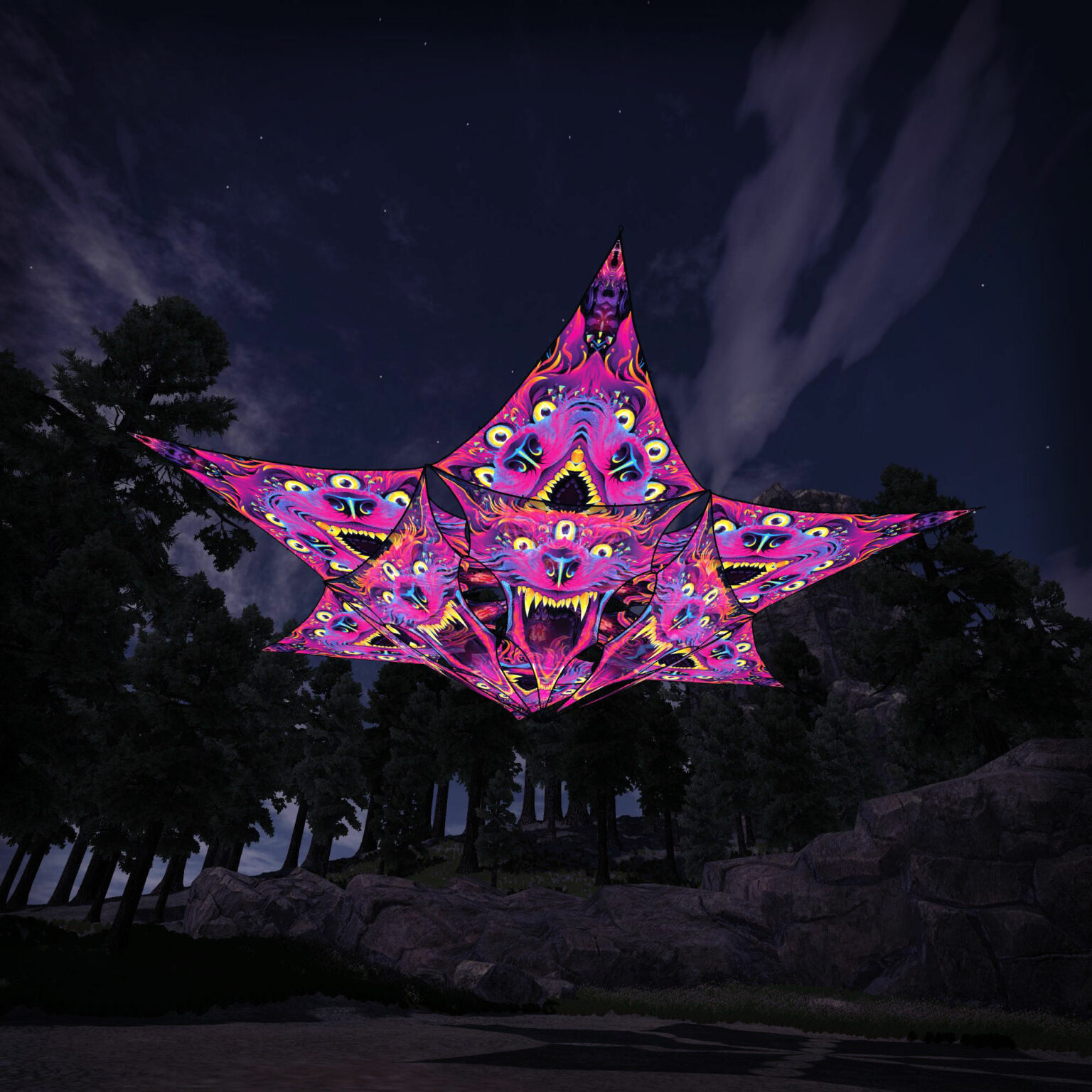 Enchanted Shadows - Hexagram and Pyramid - ES-HXP04 - UV-Canopy - Psychedelic Party Decoration - 3D-Preview