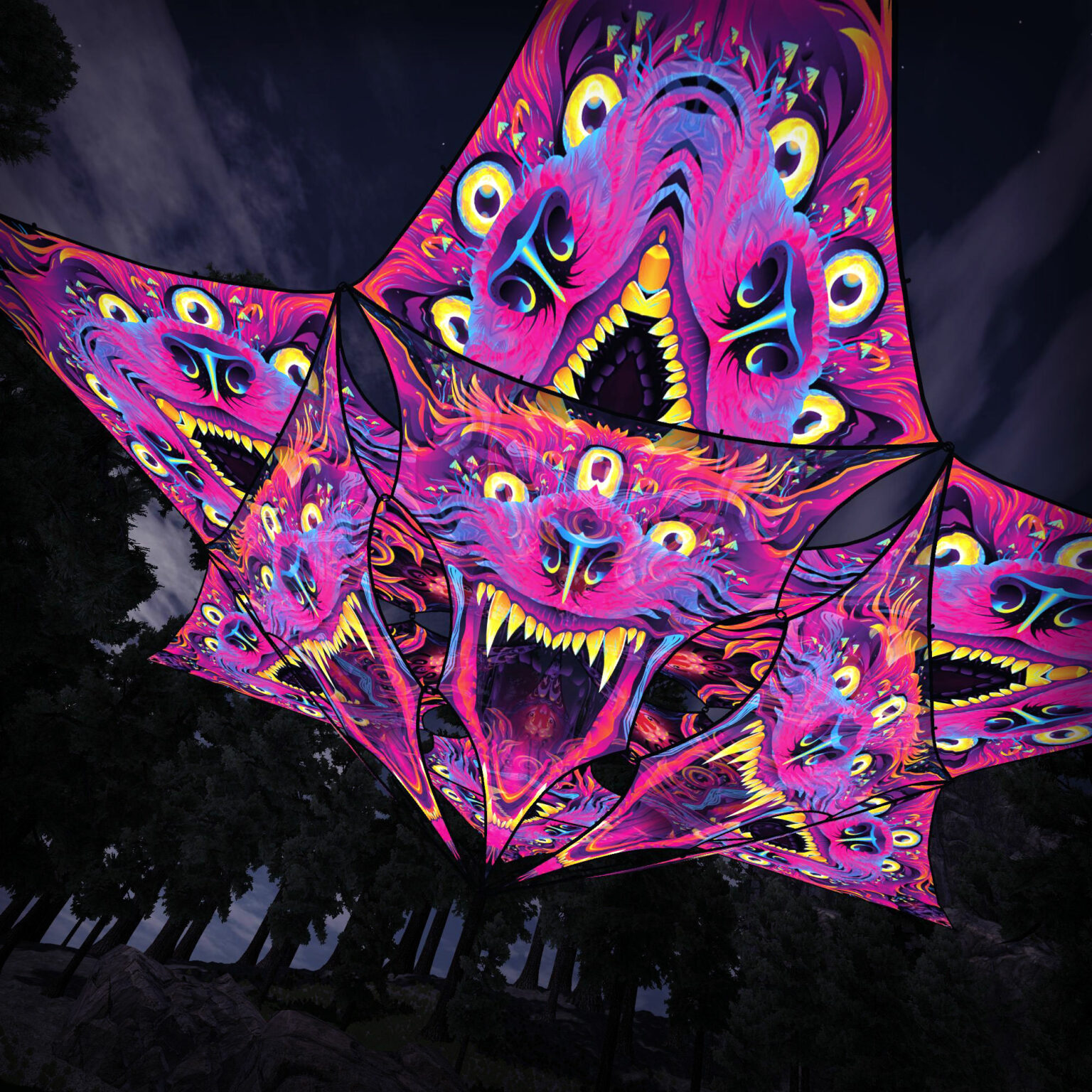 Enchanted Shadows - Hexagram and Pyramid - ES-HXP04 - UV-Canopy - Psychedelic Party Decoration - 3D-Preview