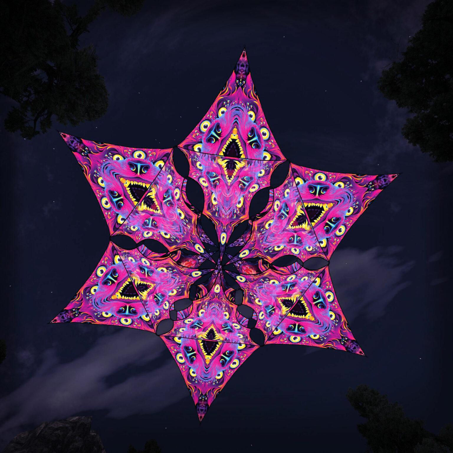 Enchanted Shadows - Hexagram and Pyramid - ES-HXP05 - UV-Canopy - Psychedelic Party Decoration - 3D-Preview