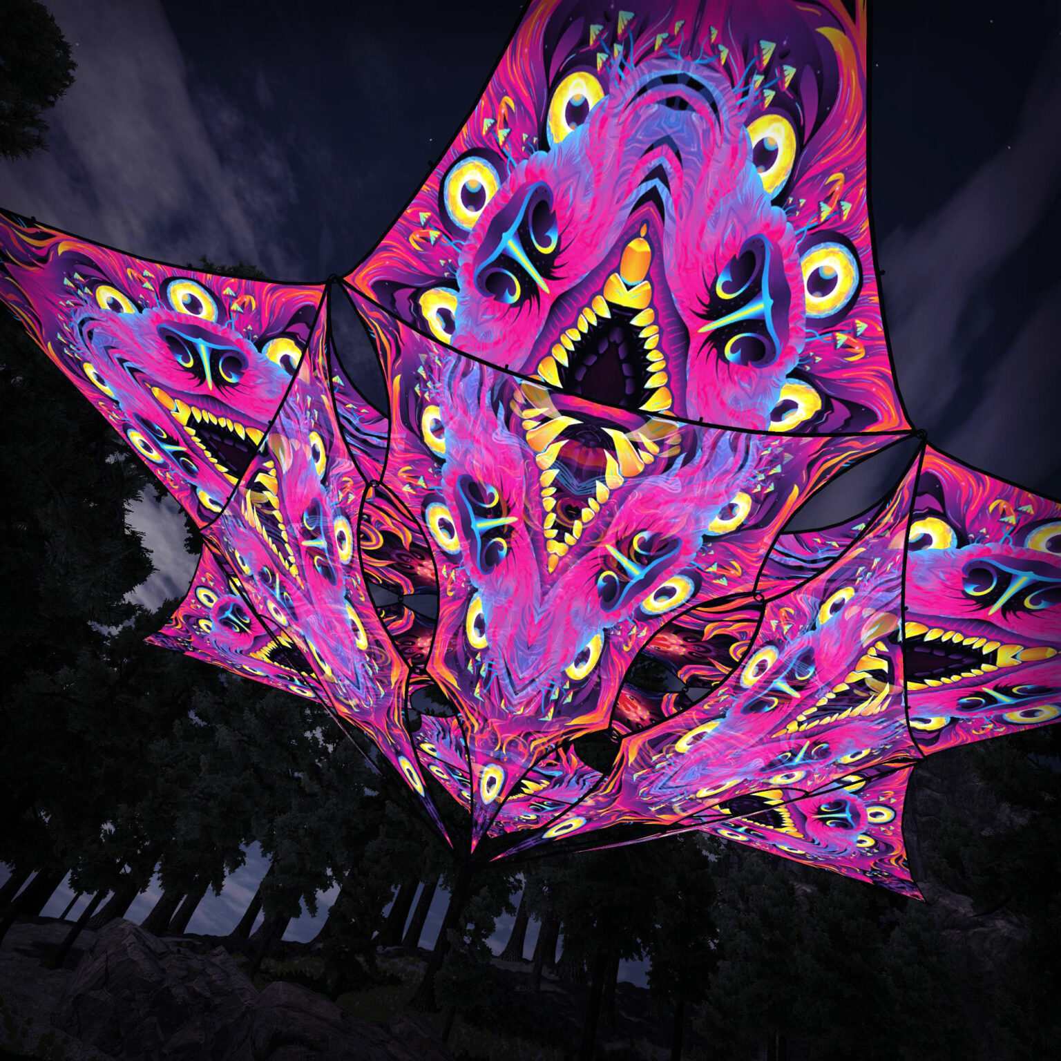 Enchanted Shadows - Hexagram and Pyramid - ES-HXP05 - UV-Canopy - Psychedelic Party Decoration - 3D-Preview
