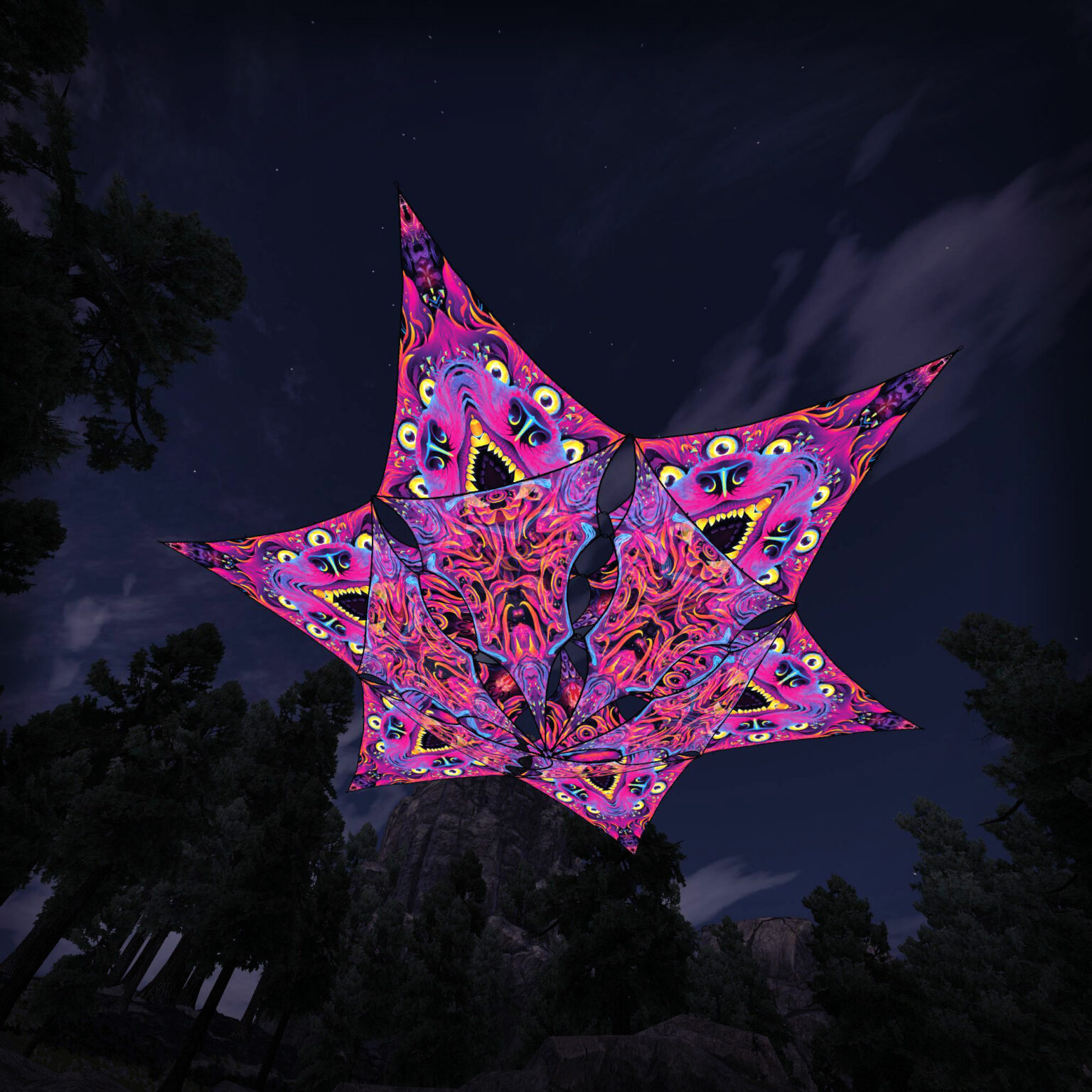 Enchanted Shadows - Hexagram and Pyramid - ES-HXP06 - UV-Canopy - Psychedelic Party Decoration - 3D-Preview