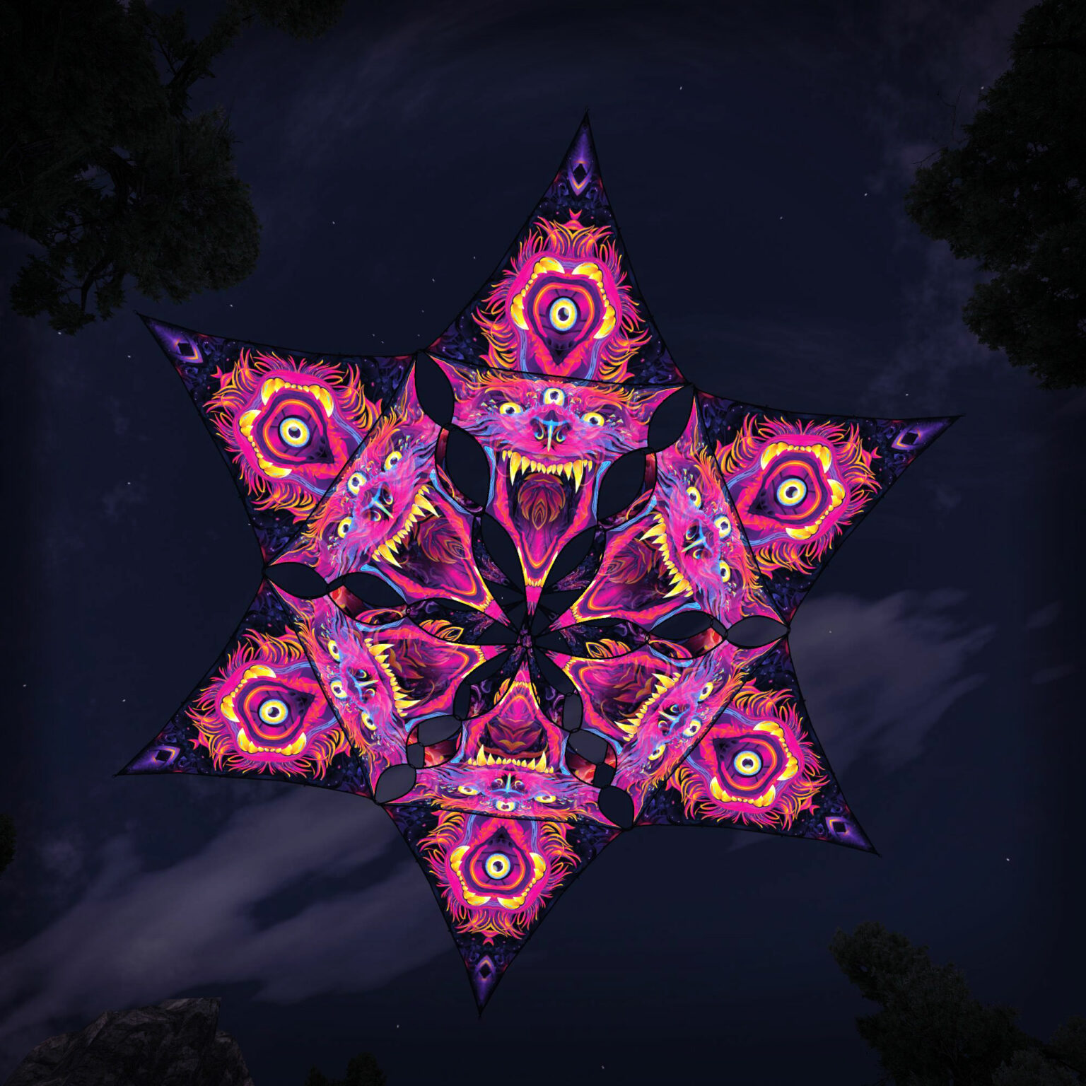 Enchanted Shadows - Hexagram and Pyramid - ES-HXP07 - UV-Canopy - Psychedelic Party Decoration - 3D-Preview