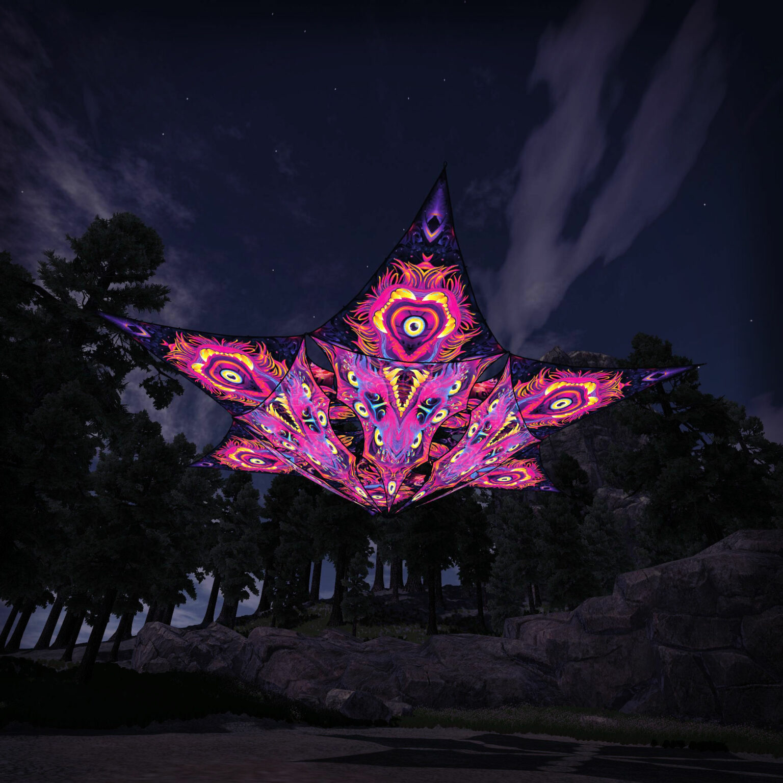 Enchanted Shadows - Hexagram and Pyramid - ES-HXP08 - UV-Canopy - Psychedelic Party Decoration - 3D-Preview