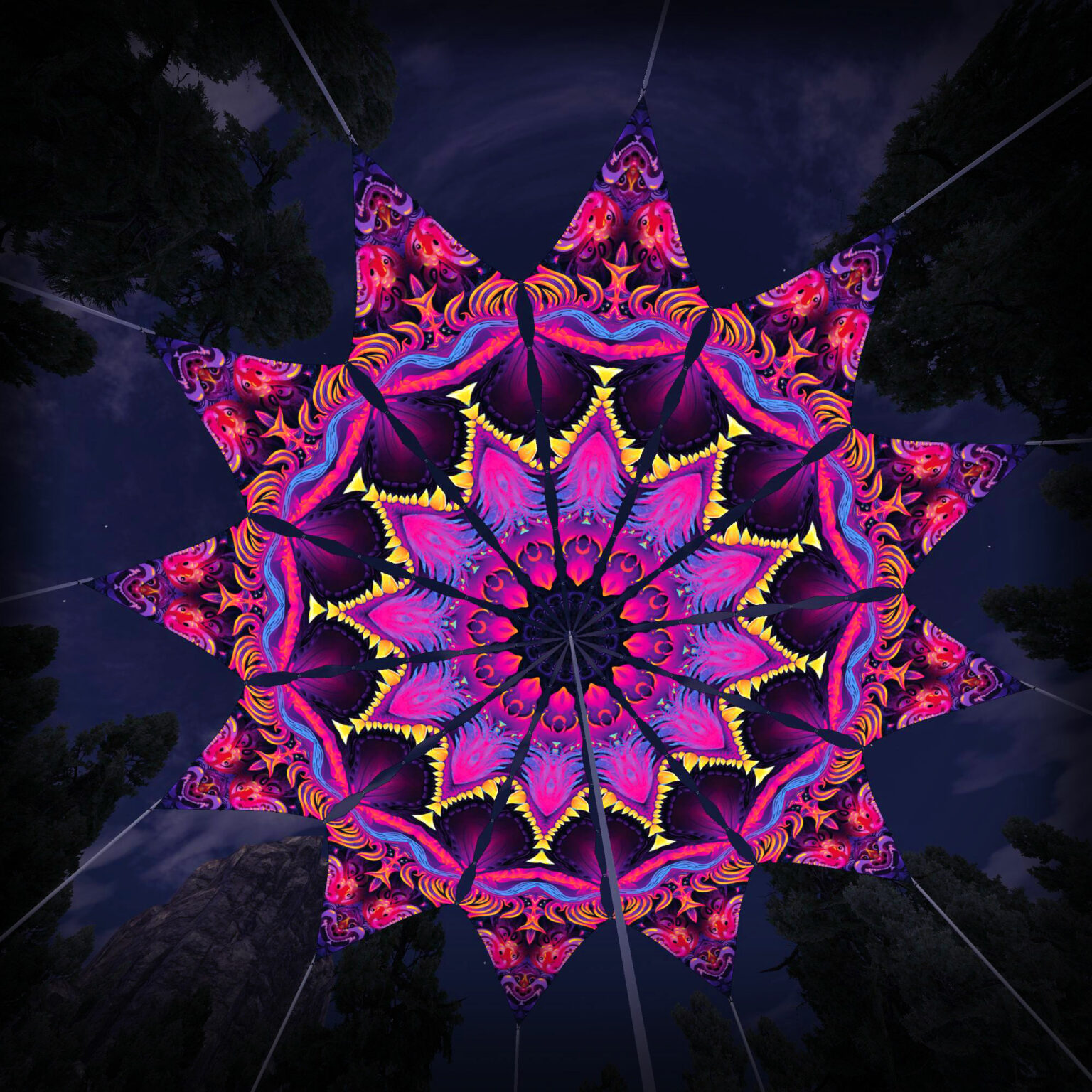 "Demon Harmony" UV-Reactive Canopy Ceiling Decoration 12 Petals 3D-Preview