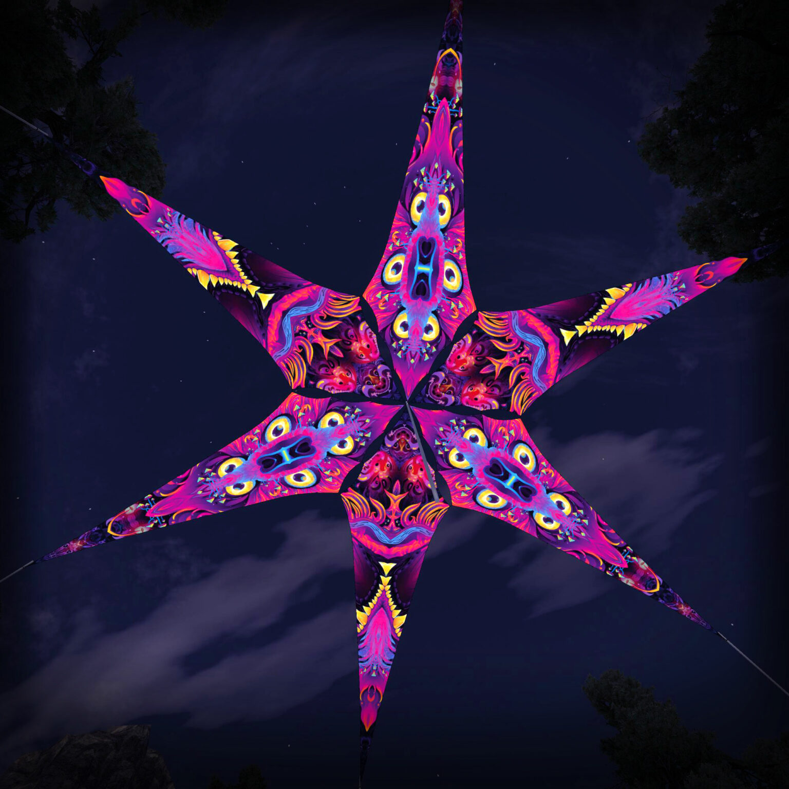 "Demon Harmony" and "Spirit Realm" UV-Reactive Canopy Ceiling Decoration 6 Petals 3D-Preview