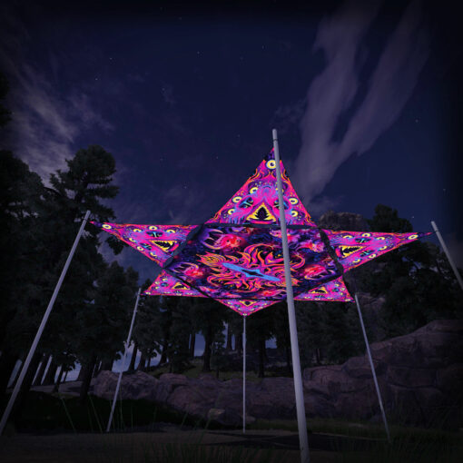 ES-HX03 Hexagon and 6 Triangles ES-TR02 - 3D-Preview - Forest - Psychedelic UV-Reactive Canopy – Ceiling Decoration