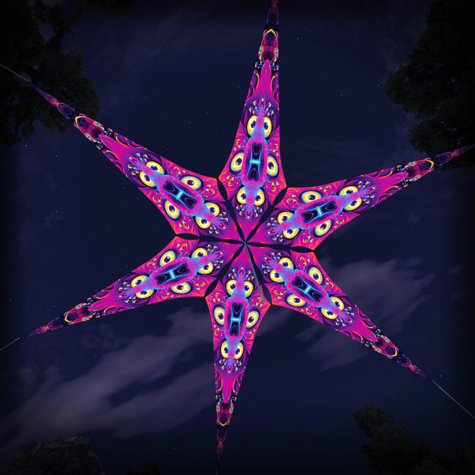 "Spirit Realm" UV-Reactive Canopy Ceiling Decoration 6 Petals 3D-Preview