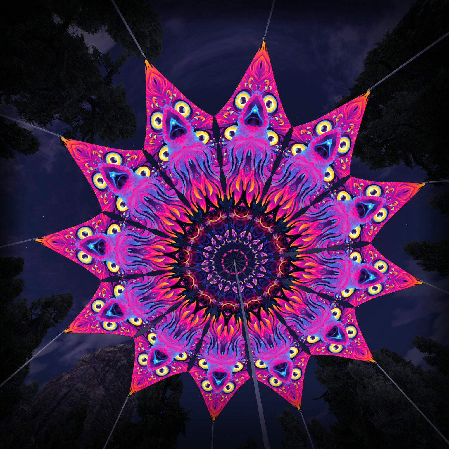 "Wild Serenity" UV-Reactive Canopy Ceiling Decoration 12 Petals 3D-Preview