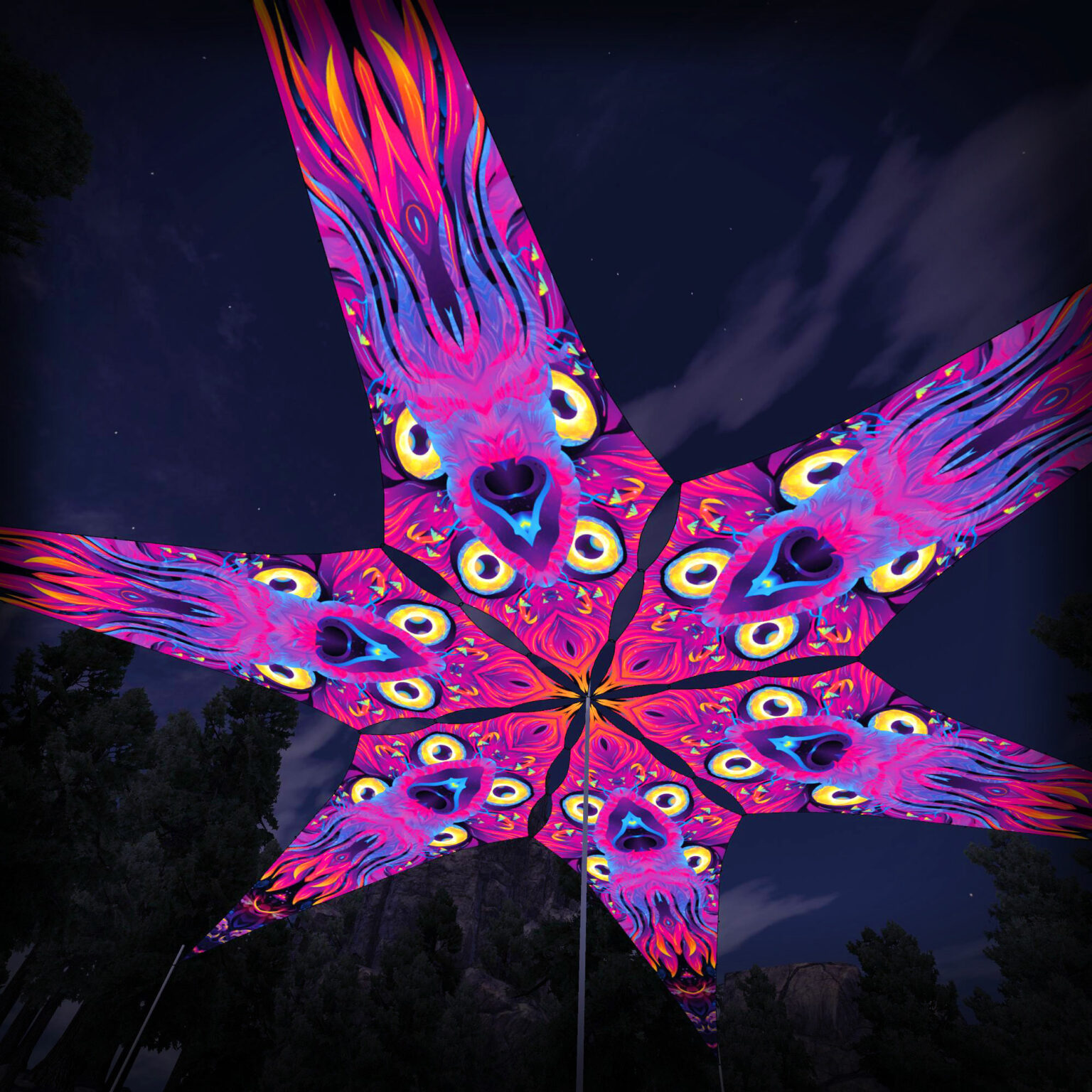 "Wild Serenity" UV-Reactive Canopy Ceiling Decoration 6 Petals 3D-Preview