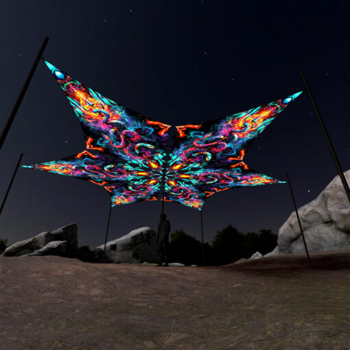 Hexagram "Fractal Snakes" UV-Reactive Canopy Ceiling Decoration 6 UV-Diamonds 3D-Preview