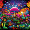 Magic Mushroom Wall Hanging, Psychedelic Backdrop Trippy Art, Blacklight Fluorescent UV Colorful, Party Decor, Bedroom Decor Stoner Gifts 11