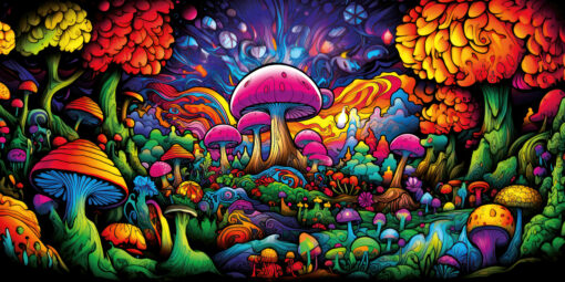 Magic Mushroom Wall Hanging, Psychedelic Backdrop Trippy Art, Blacklight Fluorescent UV Colorful, Party Decor, Bedroom Decor Stoner Gifts 11