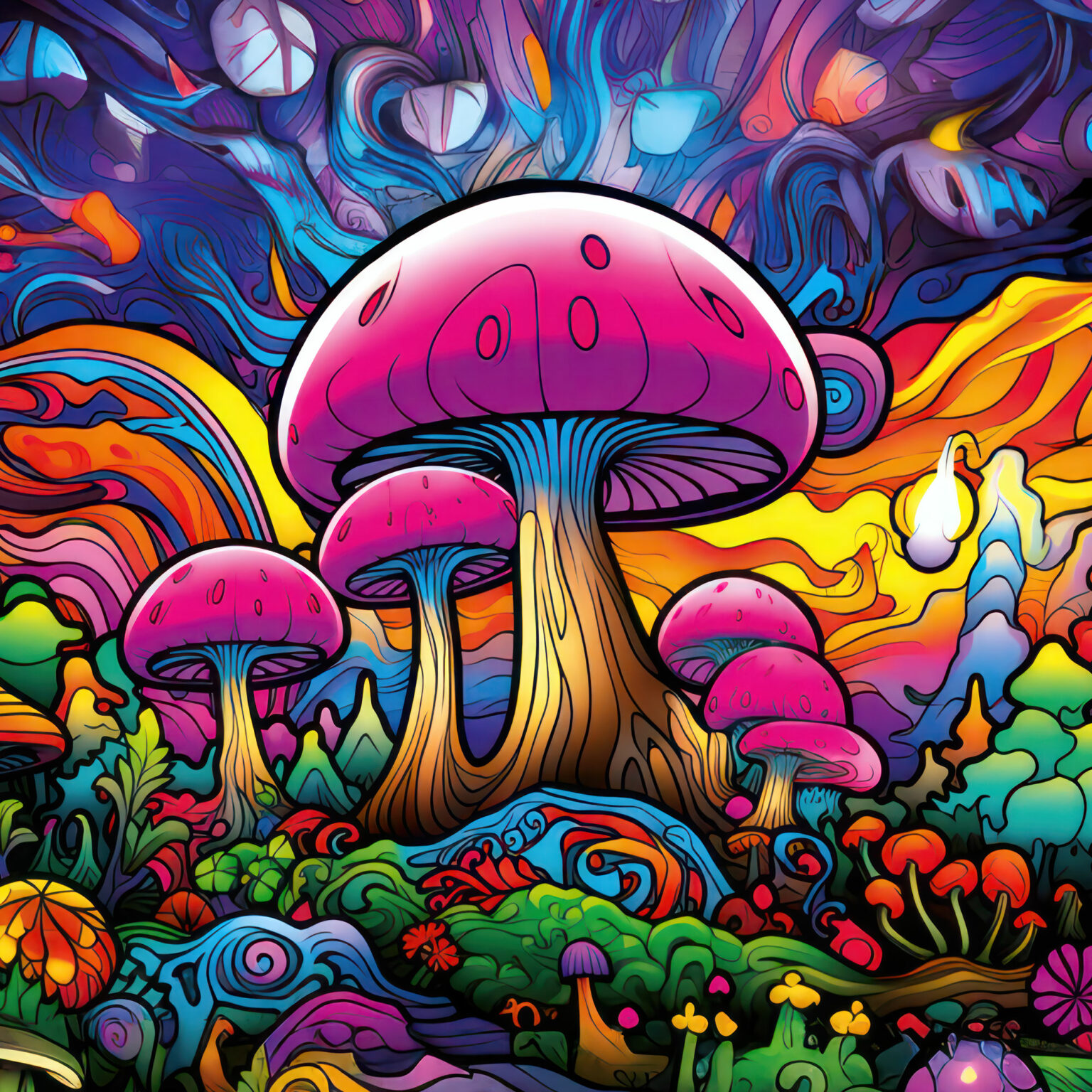 Magic Mushroom Wall Hanging, Psychedelic Backdrop Trippy Art, Blacklight Fluorescent UV Colorful, Party Decor, Bedroom Decor Stoner Gifts 11 - Details