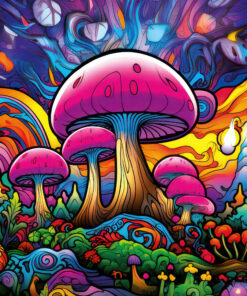 Magic Mushroom Wall Hanging, Psychedelic Backdrop Trippy Art, Blacklight Fluorescent UV Colorful, Party Decor, Bedroom Decor Stoner Gifts 11 - Details