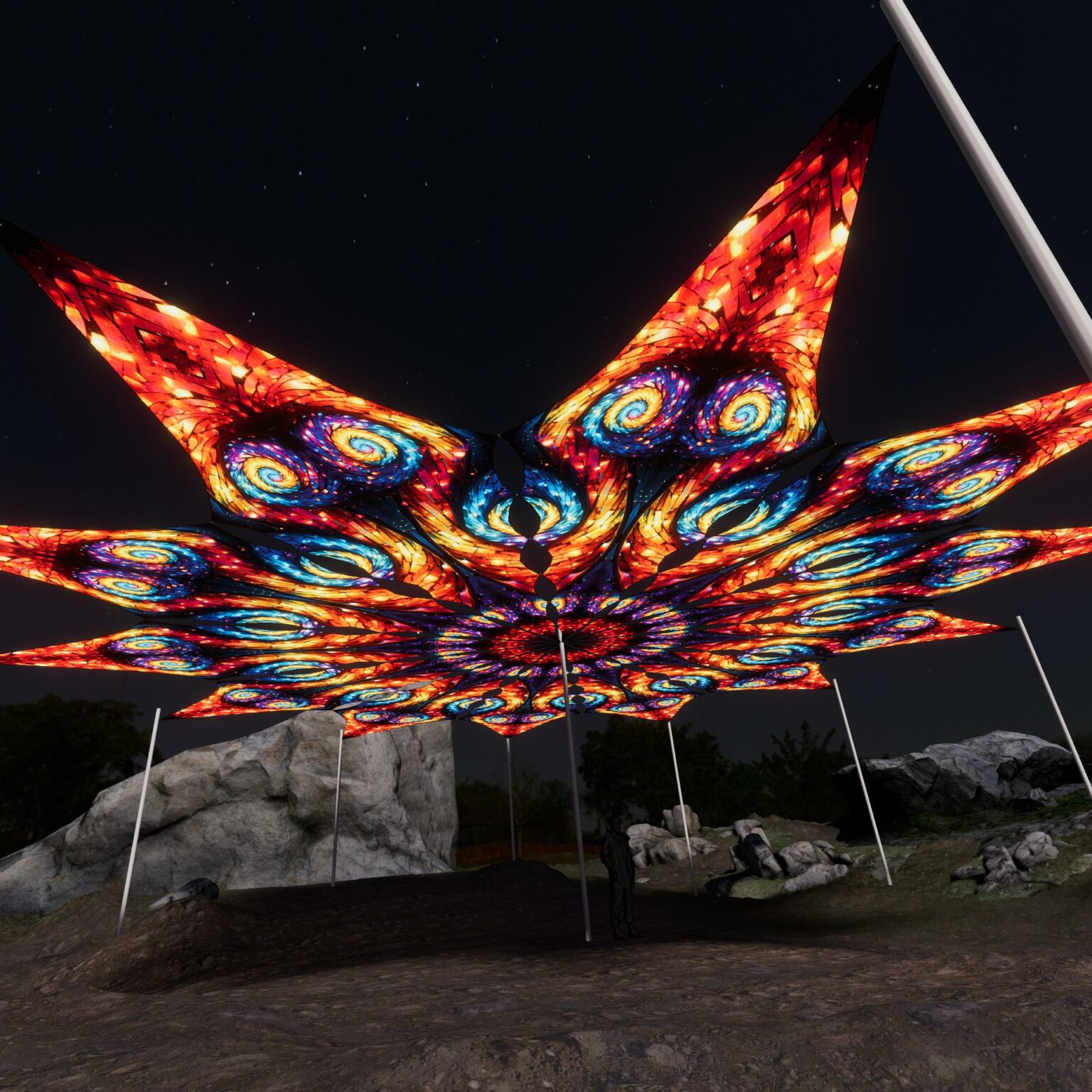 Endless Vortex EV-PT03 - Ceiling Decoration - Psychedelic UV-Reactive Canopy - 12 petals set - 3D-Preview - UV-Light