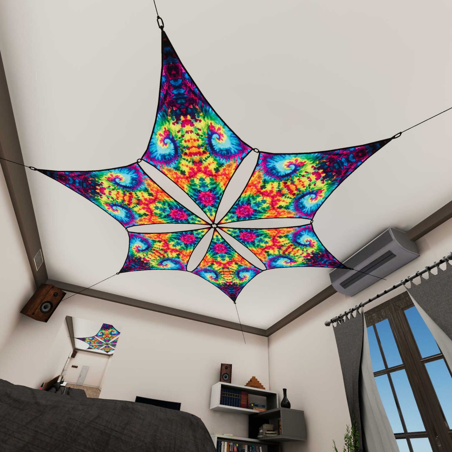 TD-DM01 - Tie-Dye Style Ceiling Decoration - 3D-Preview Bedroom - Daylight