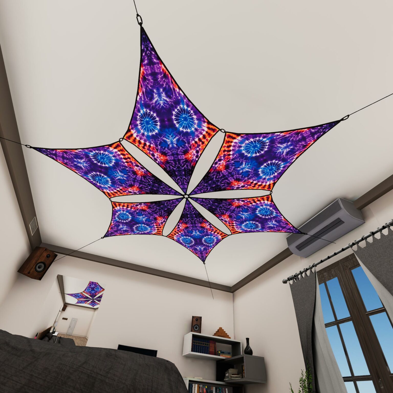 TD-DM02 - Tie-Dye Style Ceiling Decoration - 3D-Preview Bedroom - Daylight