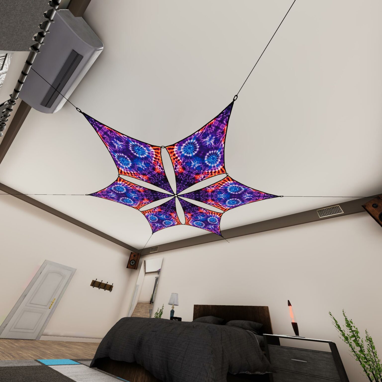 TD-DM02 - Tie-Dye Style Ceiling Decoration - 3D-Preview Bedroom - Daylight