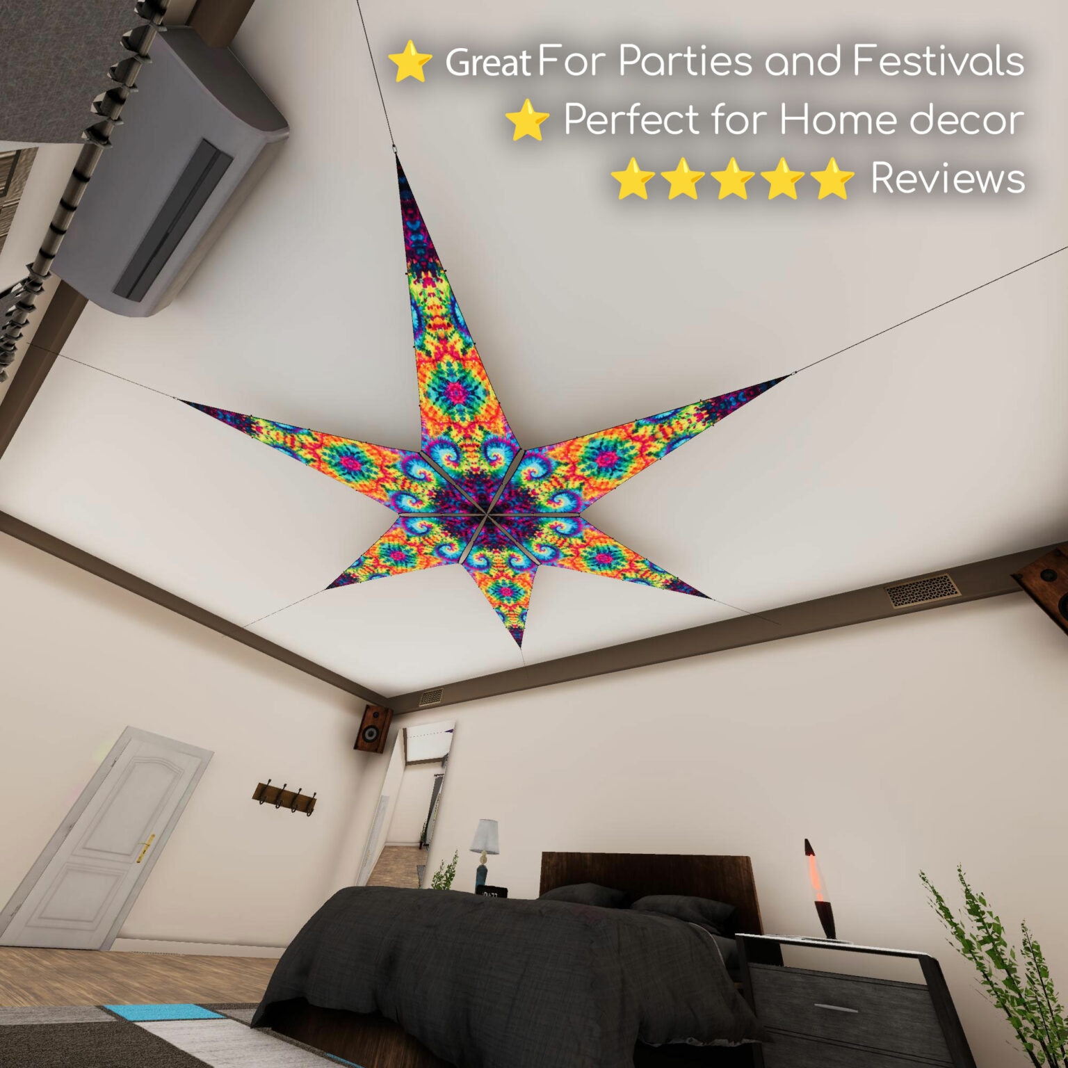 TD-PT01 - Tie-Dye Style Ceiling Decoration - 3D-Preview Bedroom - Daylight