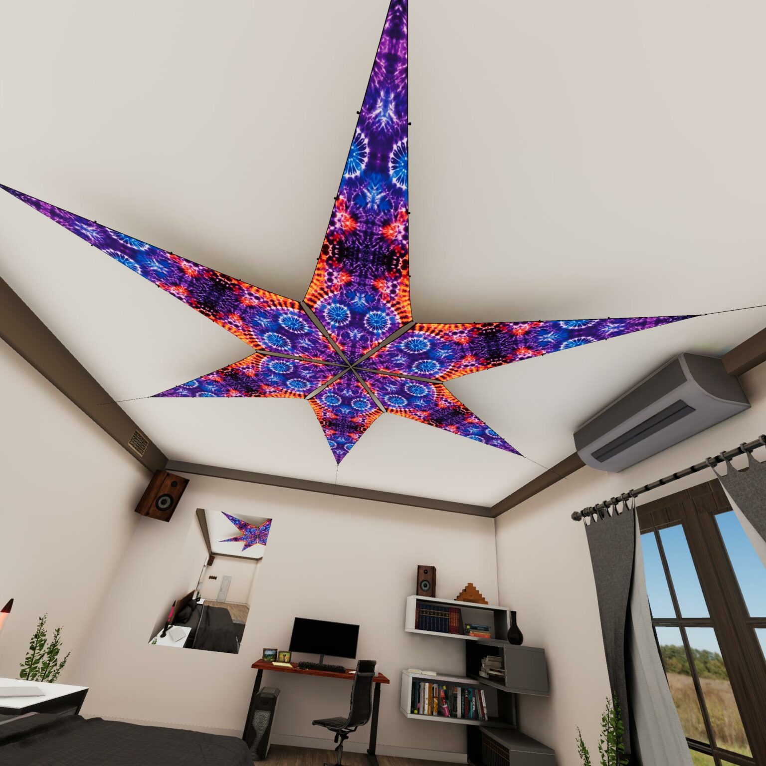 TD-PT02 - Tie-Dye Style Ceiling Decoration - 3D-Preview Bedroom - Daylight