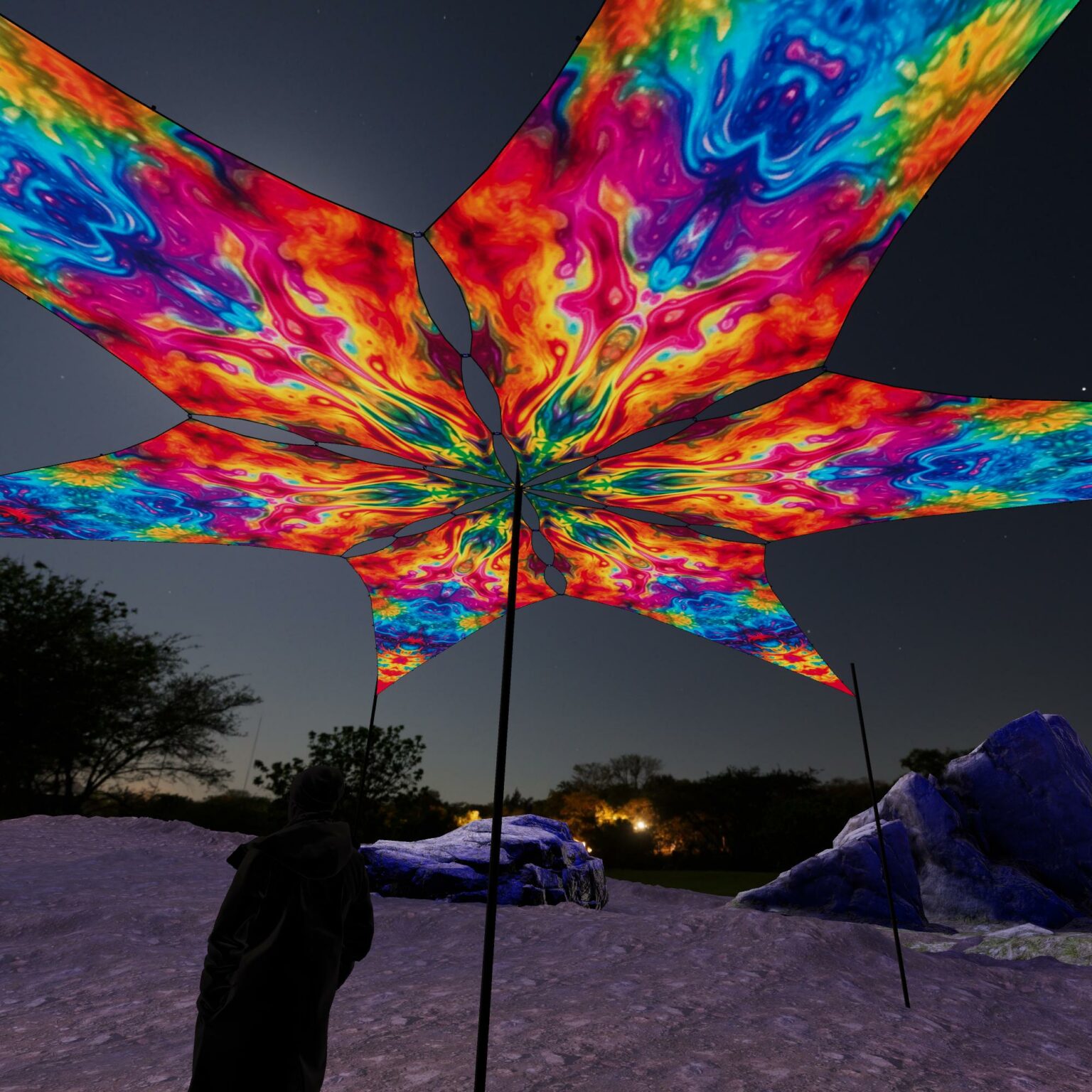 TD-PT03 - Tie-Dye Style Ceiling Decoration - 3D-Preview Outdoor - Night