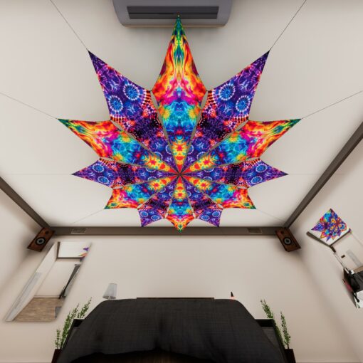 TD-PT02 and TD-PT03 - Tie-Dye Style Ceiling Decoration - 12 petals set - 3D-Preview Bedroom - Daylight