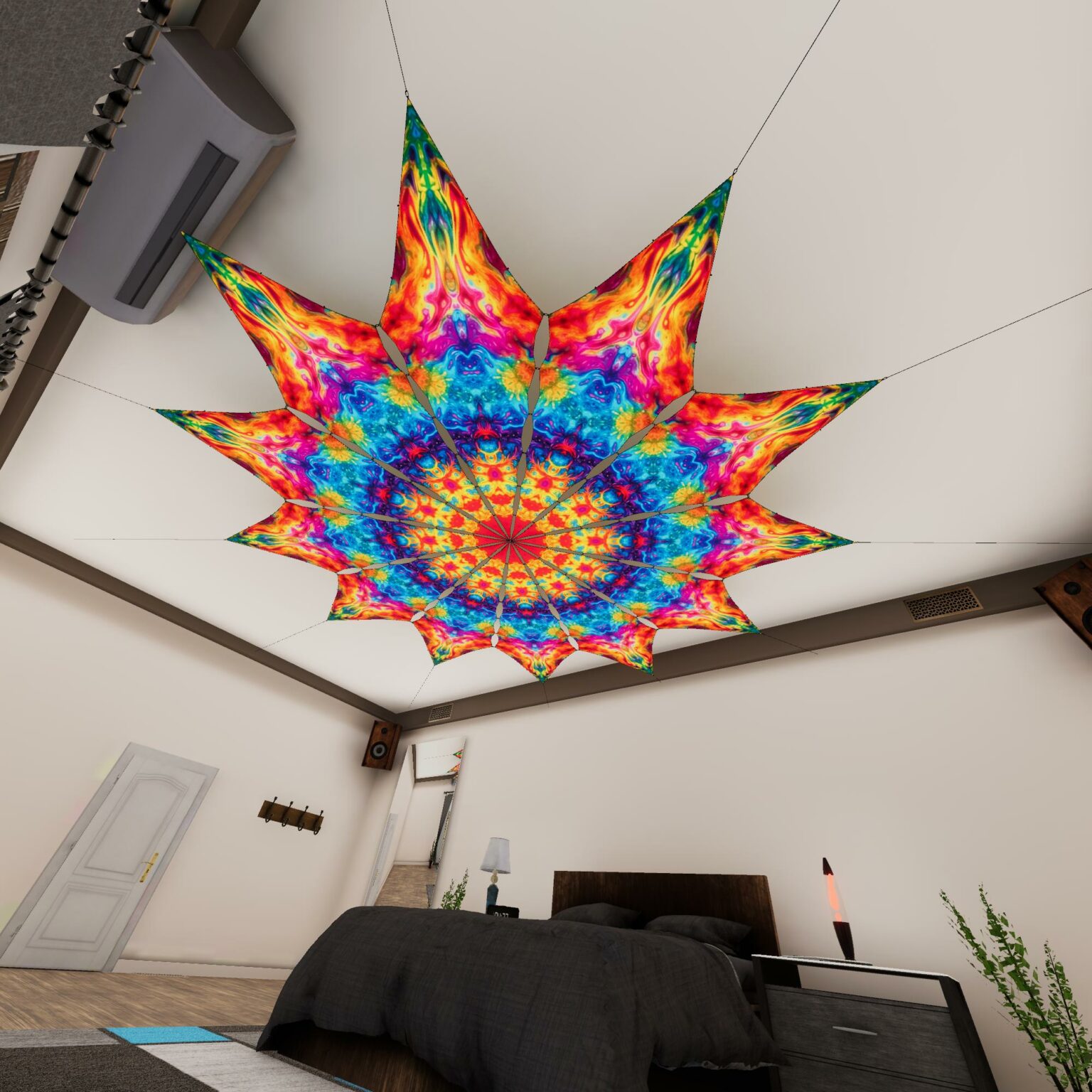 TD-PT03 - Tie-Dye Style Ceiling Decoration - 12 petals set - 3D-Preview Bedroom - Daylight