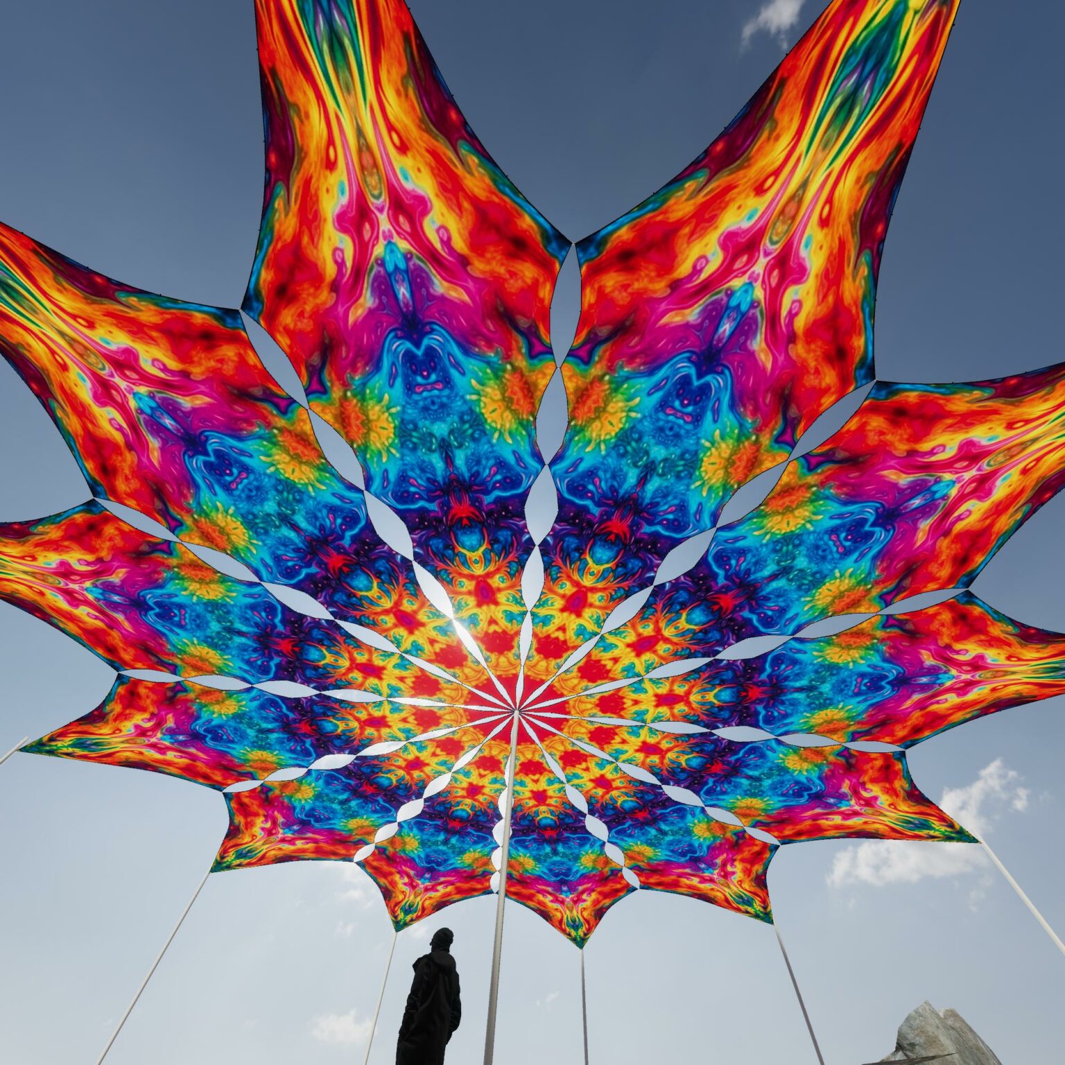 TD-PT03 and TD-PT01 - Tie-Dye Style Ceiling Decoration - 12 petals set - 3D-Preview Outdoor - Daylight