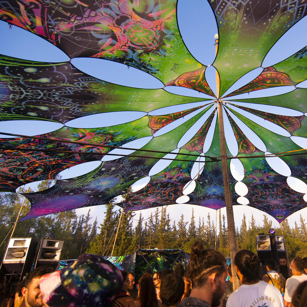 Open Air Trance Party Canopy - UV-Reactive Lycra Decoration - Daylight