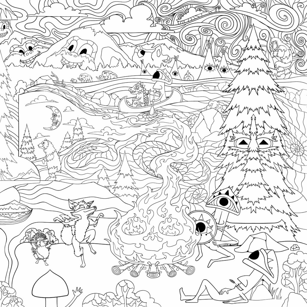 Mushroom Mountain - Black&White Drawing - Coloring Page
