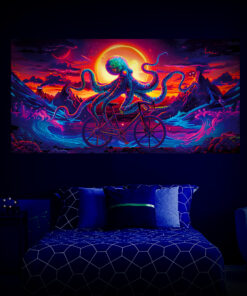 Bicycle Day Octopus 2024 UV-Tapestry - Bedroom Preview