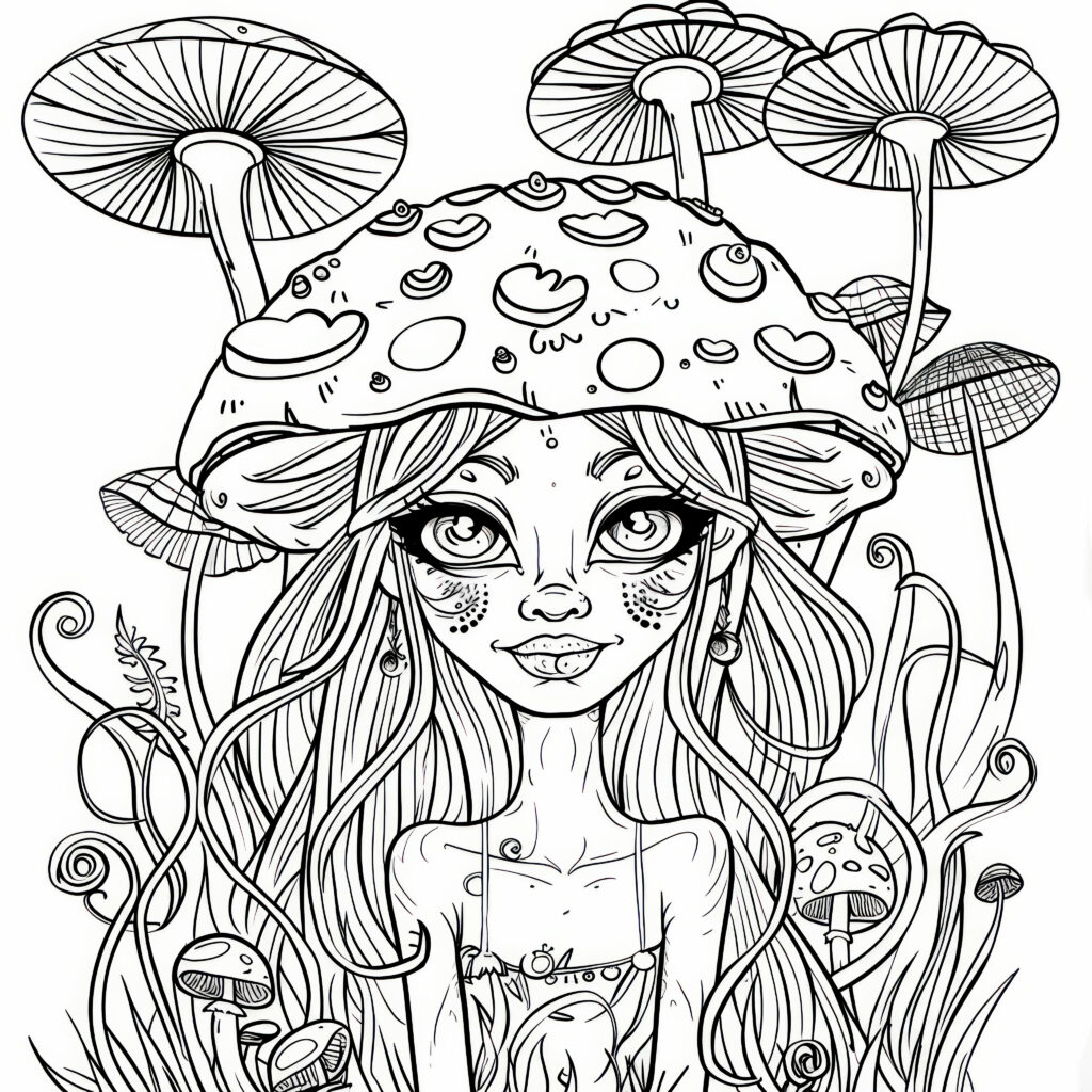 Coloring Page Mushroom Dryad 01
