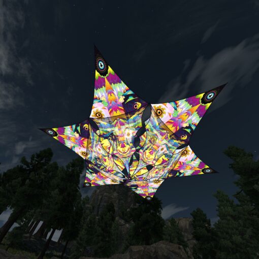 Mushroom Odyssey - Hexagram and Pyramid - MO-DM01 and MO-TR01 - UV-Canopy - Psychedelic Party Decoration - 3D-Preview