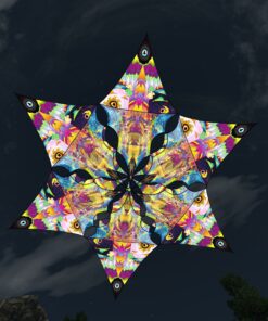 Mushroom Odyssey - Hexagram and Pyramid - MO-DM01 and MO-TR03 - UV-Canopy - Psychedelic Party Decoration - 3D-Preview