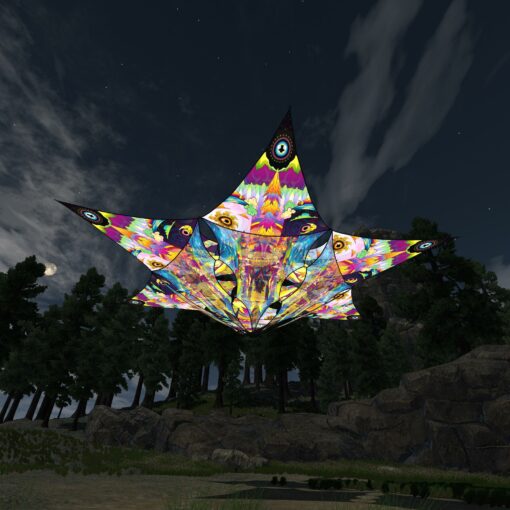 Mushroom Odyssey - Hexagram and Pyramid - MO-DM01 and MO-TR03 - UV-Canopy - Psychedelic Party Decoration - 3D-Preview