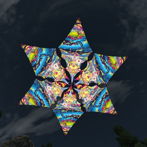 Mushroom Odyssey - Hexagram and Pyramid - MO-DM02 and MO-TR01 - UV-Canopy - Psychedelic Party Decoration - 3D-Preview