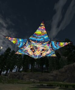 Mushroom Odyssey - Hexagram and Pyramid - MO-DM02 and MO-TR01 - UV-Canopy - Psychedelic Party Decoration - 3D-Preview