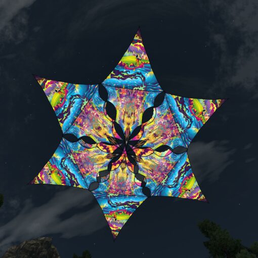 Mushroom Odyssey - Hexagram and Pyramid - MO-DM02 and MO-TR03 - UV-Canopy - Psychedelic Party Decoration - 3D-Preview