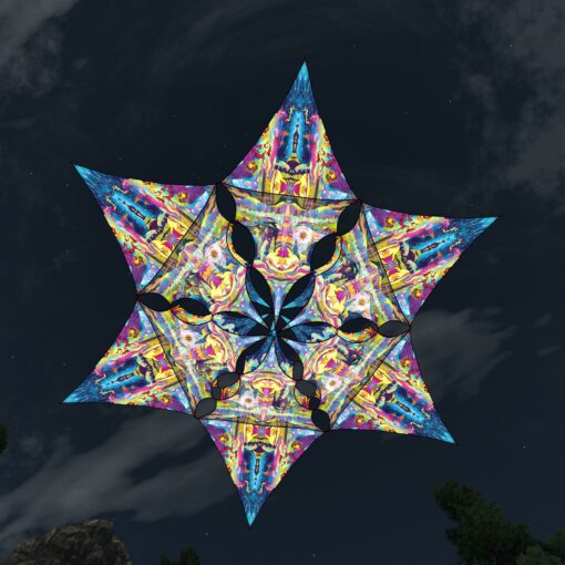 Mushroom Odyssey - Hexagram and Pyramid - MO-DM03 and MO-TR01 - UV-Canopy - Psychedelic Party Decoration - 3D-Preview