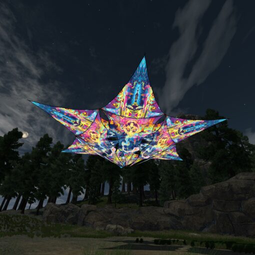 Mushroom Odyssey - Hexagram and Pyramid - MO-DM03 and MO-TR02 - UV-Canopy - Psychedelic Party Decoration - 3D-Preview