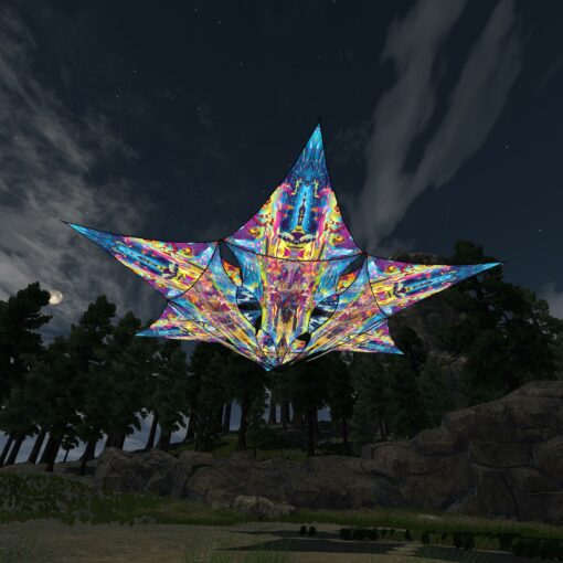 Mushroom Odyssey - Hexagram and Pyramid - MO-DM03 and MO-TR03 - UV-Canopy - Psychedelic Party Decoration - 3D-Preview