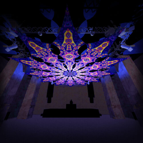 Big Star - 12 Petals Canopy Set - UV-Reactive Flurescent Ceiling Decoration - 3D-Preview