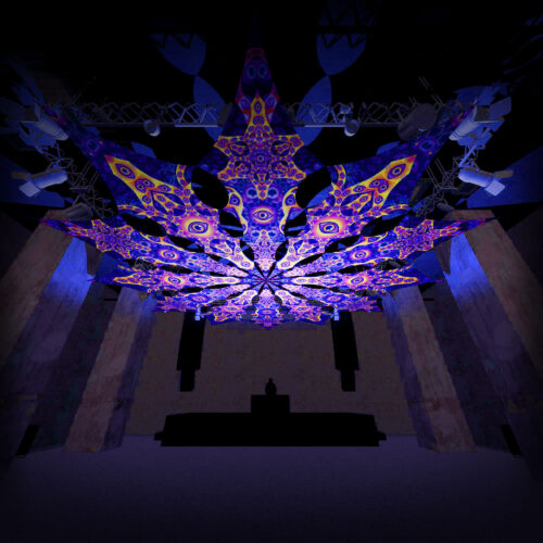 Big Star and Central Eye - 12 Petals Canopy Set - UV-Reactive Flurescent Ceiling Decoration - 3D-Preview