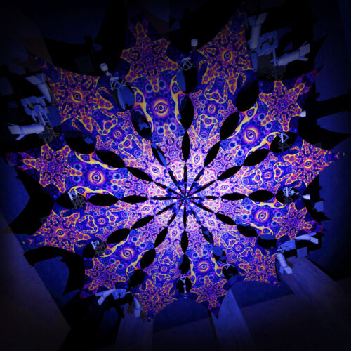 Central Eye and Two Stars - 12 Petals Canopy Set - UV-Reactive Flurescent Ceiling Decoration - 3D-Preview