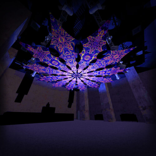 Central Eye and Two Stars - 12 Petals Canopy Set - UV-Reactive Flurescent Ceiling Decoration - 3D-Preview