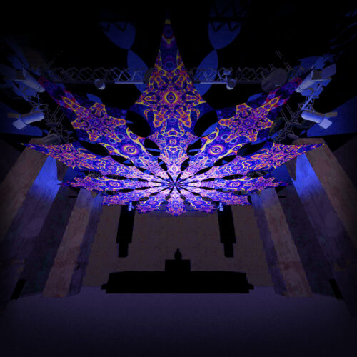 Central Eye and Two Stars - 12 Petals Canopy Set - UV-Reactive Flurescent Ceiling Decoration - 3D-Preview