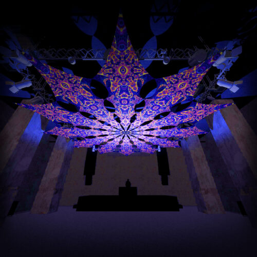 Two Stars - 12 Petals Canopy Set - UV-Reactive Flurescent Ceiling Decoration - 3D-Preview