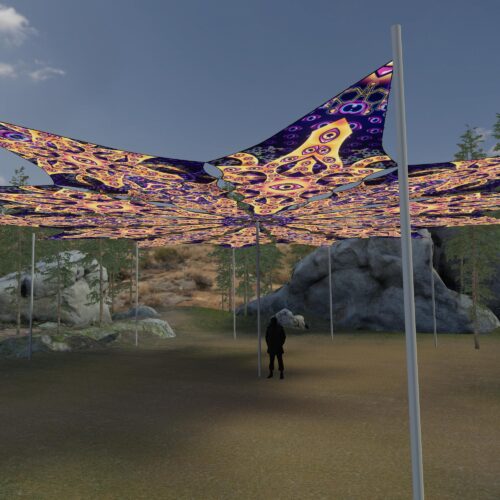 Two Stars and Big Star - 12 Petals Canopy Set - UV-Reactive Flurescent Ceiling Decoration - 3D-Preview